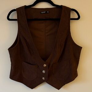 SHEIN Brown Button-Up Corduroy Vest